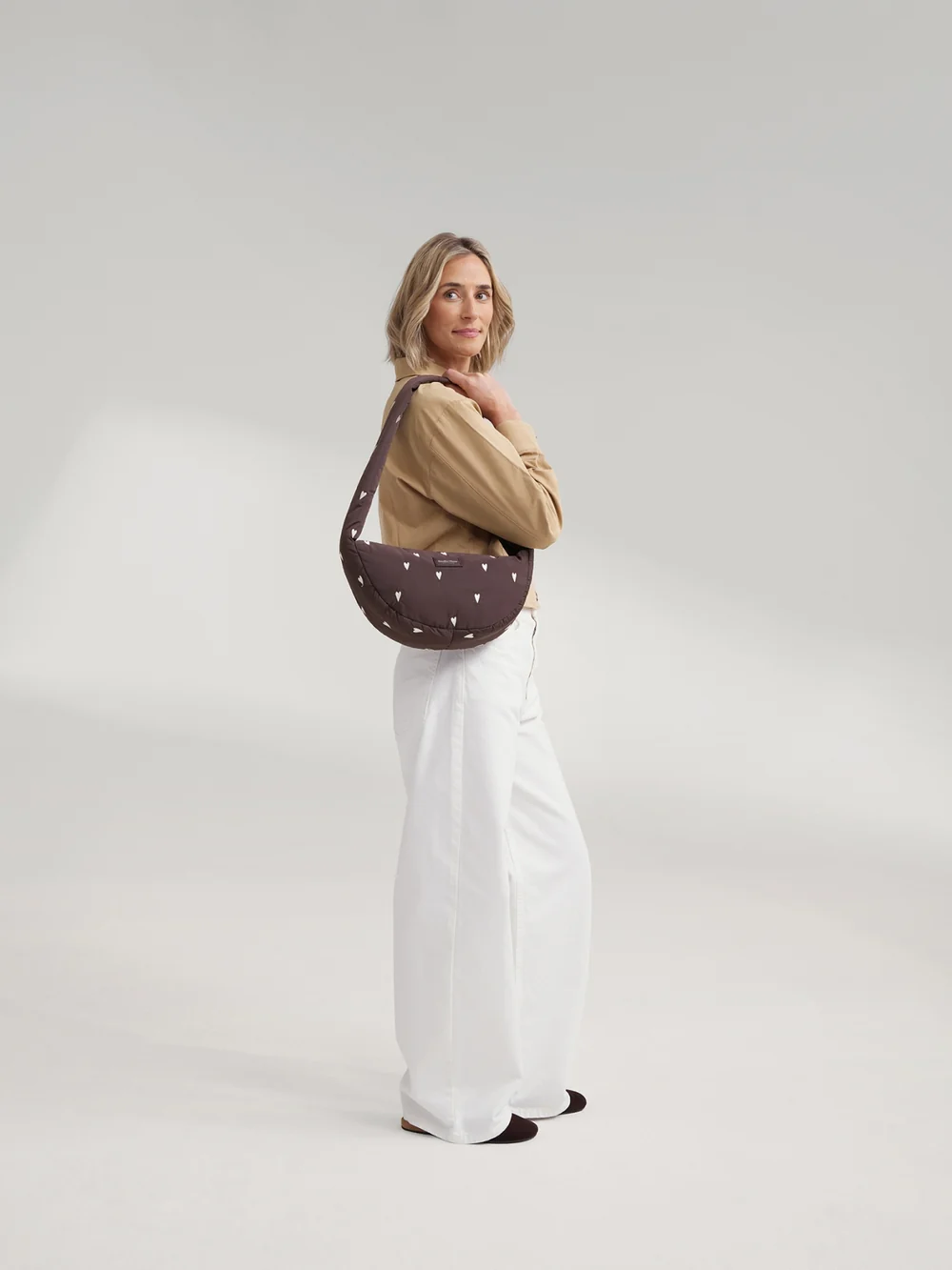 Puffy Mini Cross Body Bag | Brown Hearts