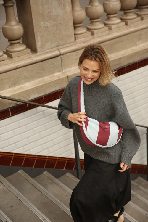 Bold Stripe Mini Cross Body Bag | Bordeaux/Light Blue