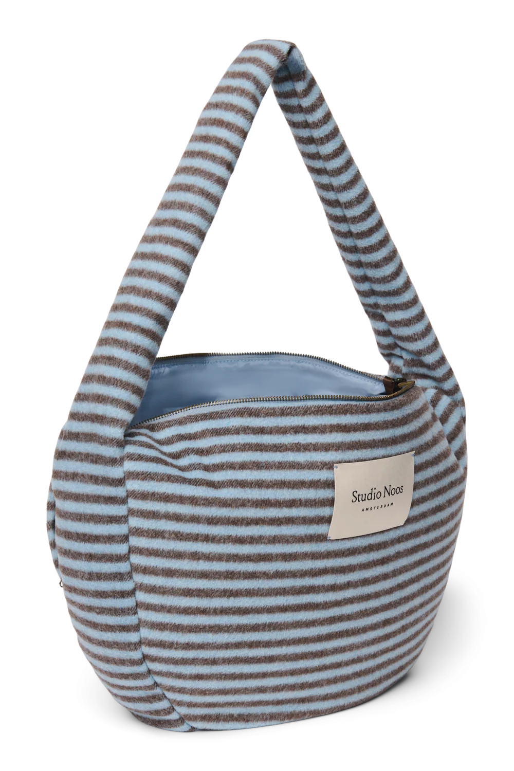 Stripy Wool Cross Body Bag | Light Blue / Brown