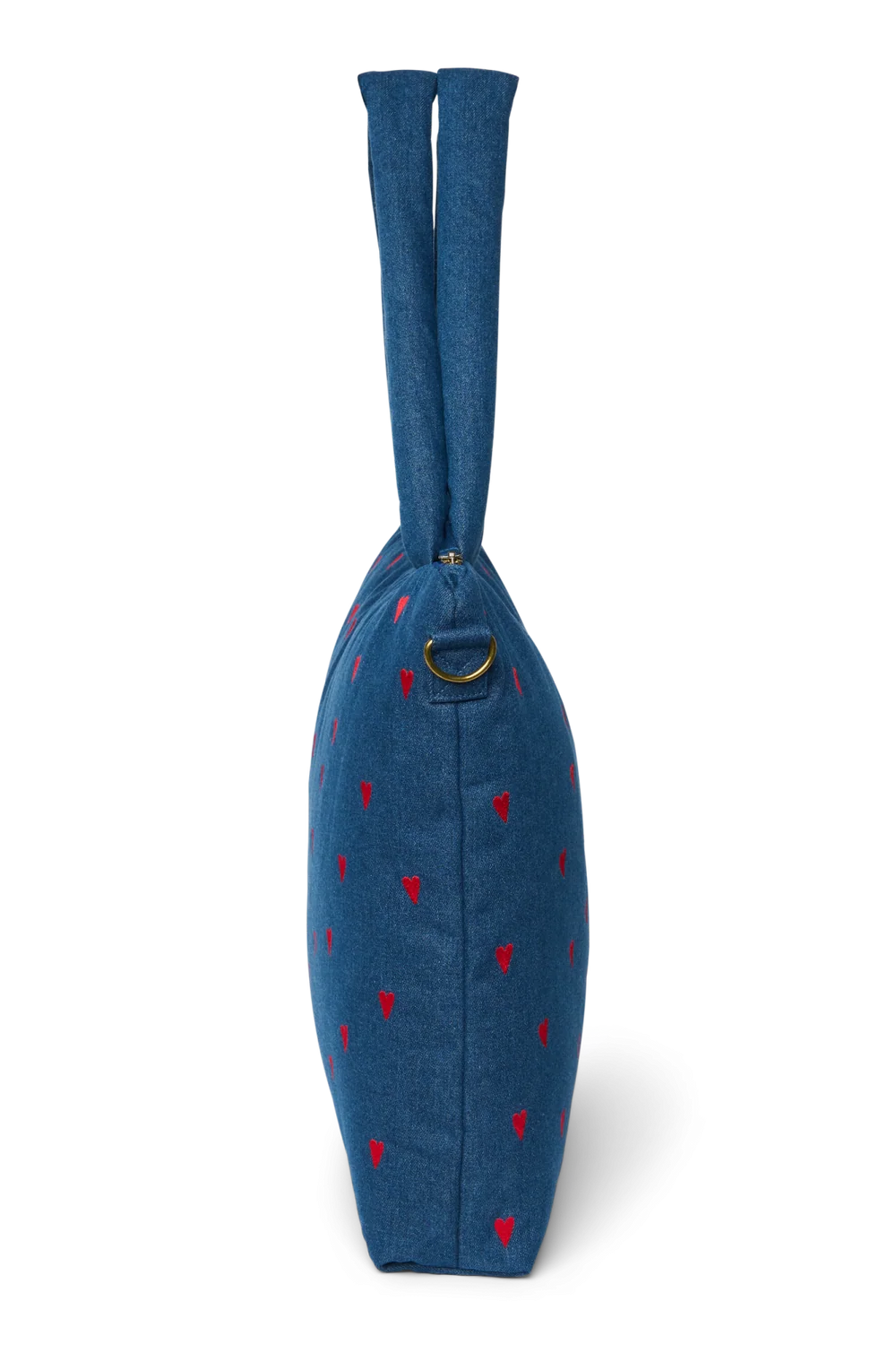 Denim Diaper Bag | Dark Blue Red Hearts