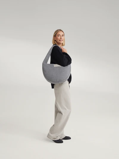 Flannel Chalkstripe Cross Body Bag | Light Grey