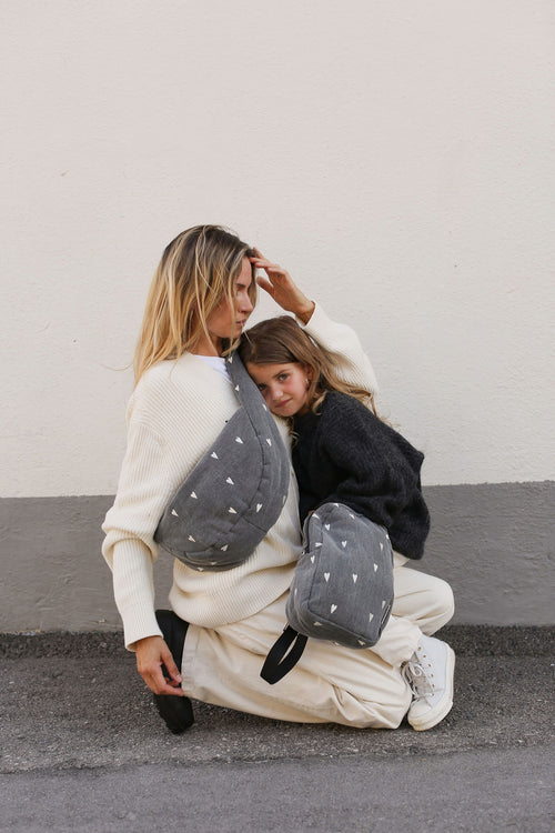 Denim Mini Backpack | Grey Hearts