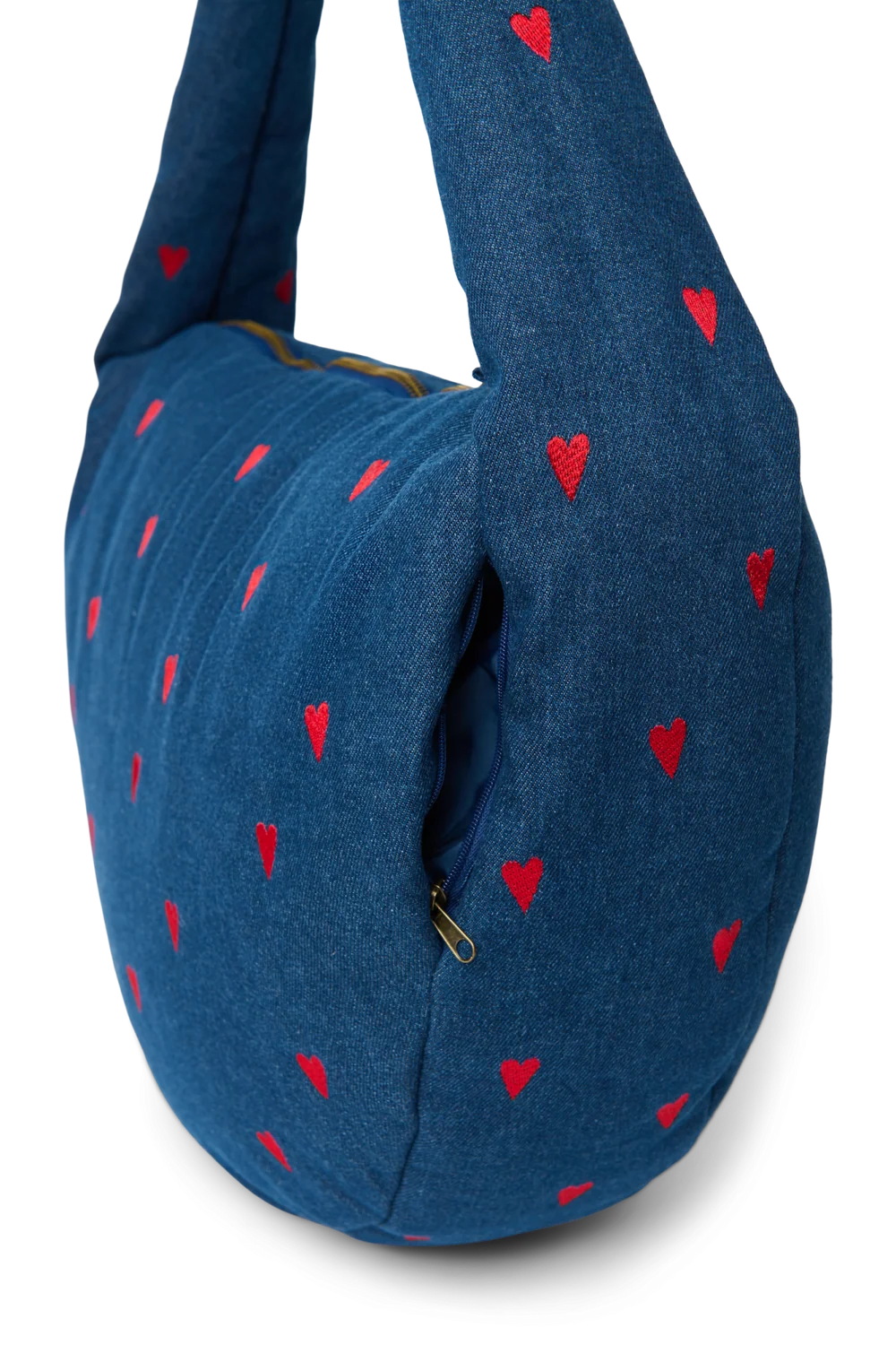 Denim Cross Body Bag | Dark Blue Red Hearts