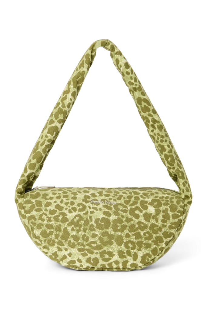 Cotton Mini Cross Body Bag | Green Leopard