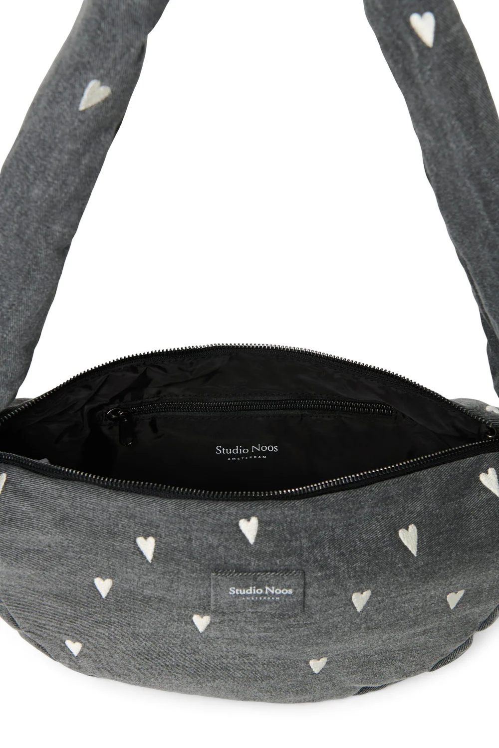 Denim Mini Cross Body Bag | Grey Hearts