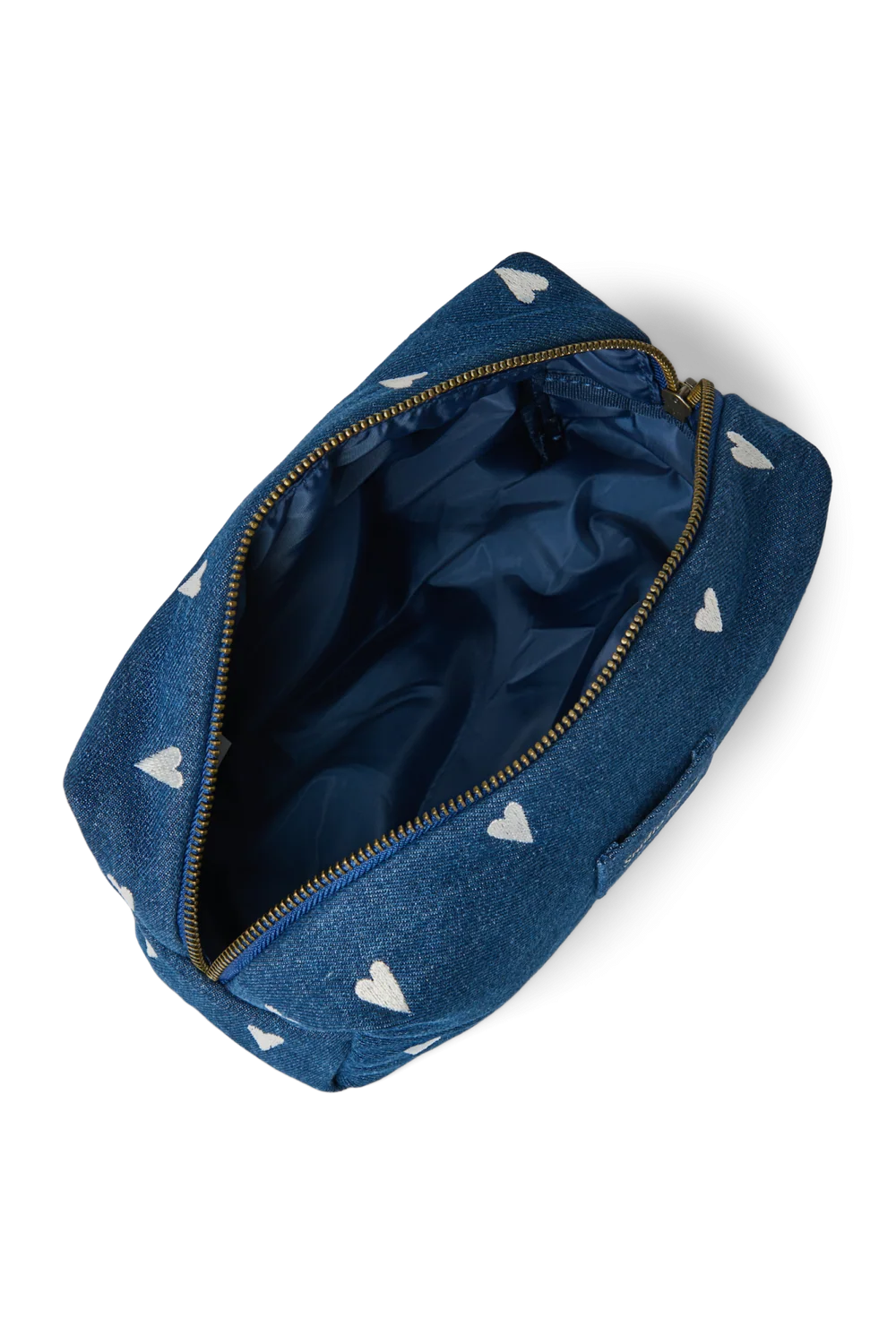 Denim Pouch | Dark Blue White Hearts