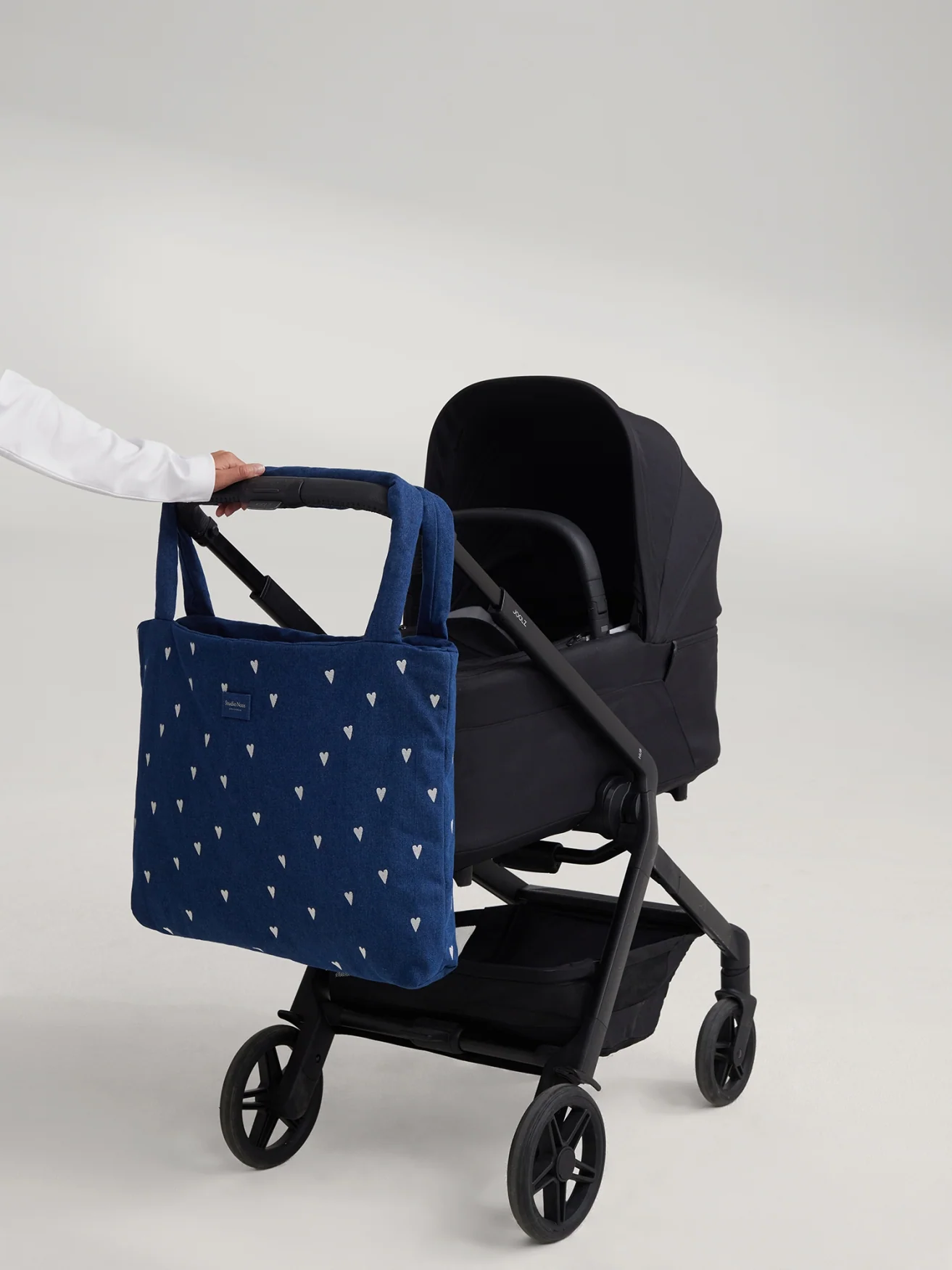 Denim Mom Bag | Dark Blue White Hearts