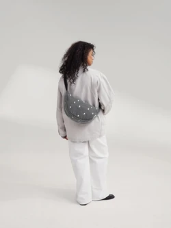 Denim Adult Fanny Pack | Grey Hearts