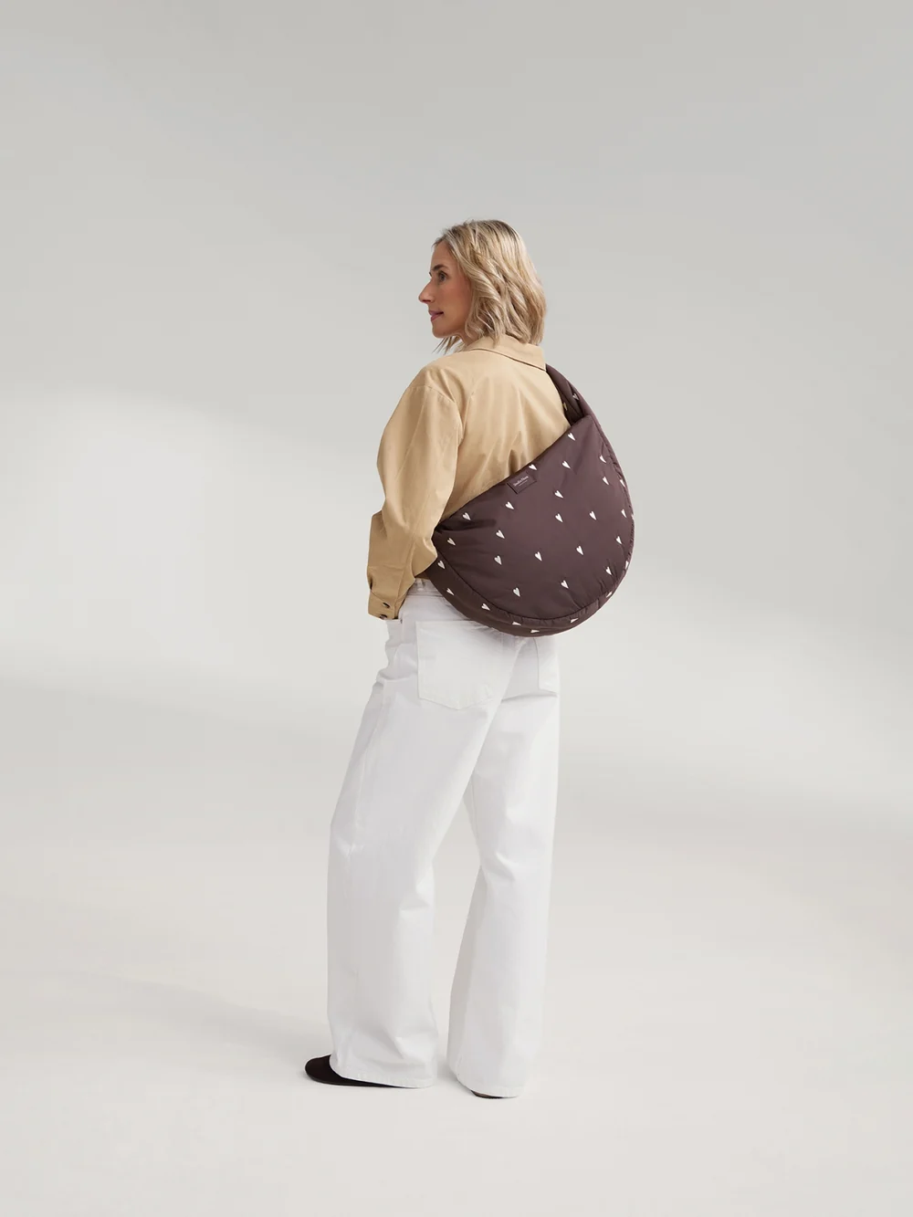 Puffy Cross Body Bag | Brown Hearts