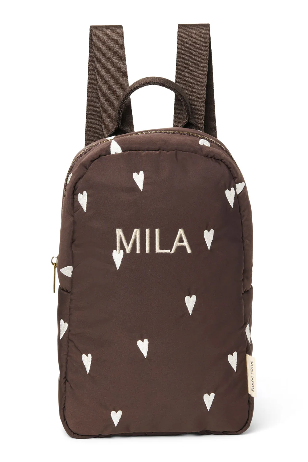 Puffy Mini Backpack | Brown Hearts
