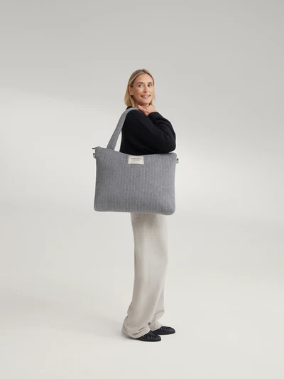 Flannel Chalkstripe Diaper Bag | Light Grey