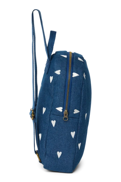 Denim Mini Backpack | Dark Blue White Hearts