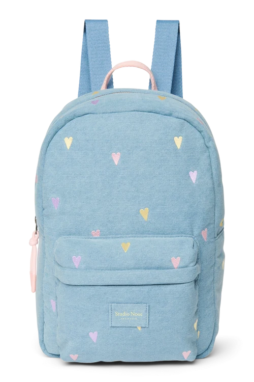 Denim Midi Backpack | Light Blue Hearts