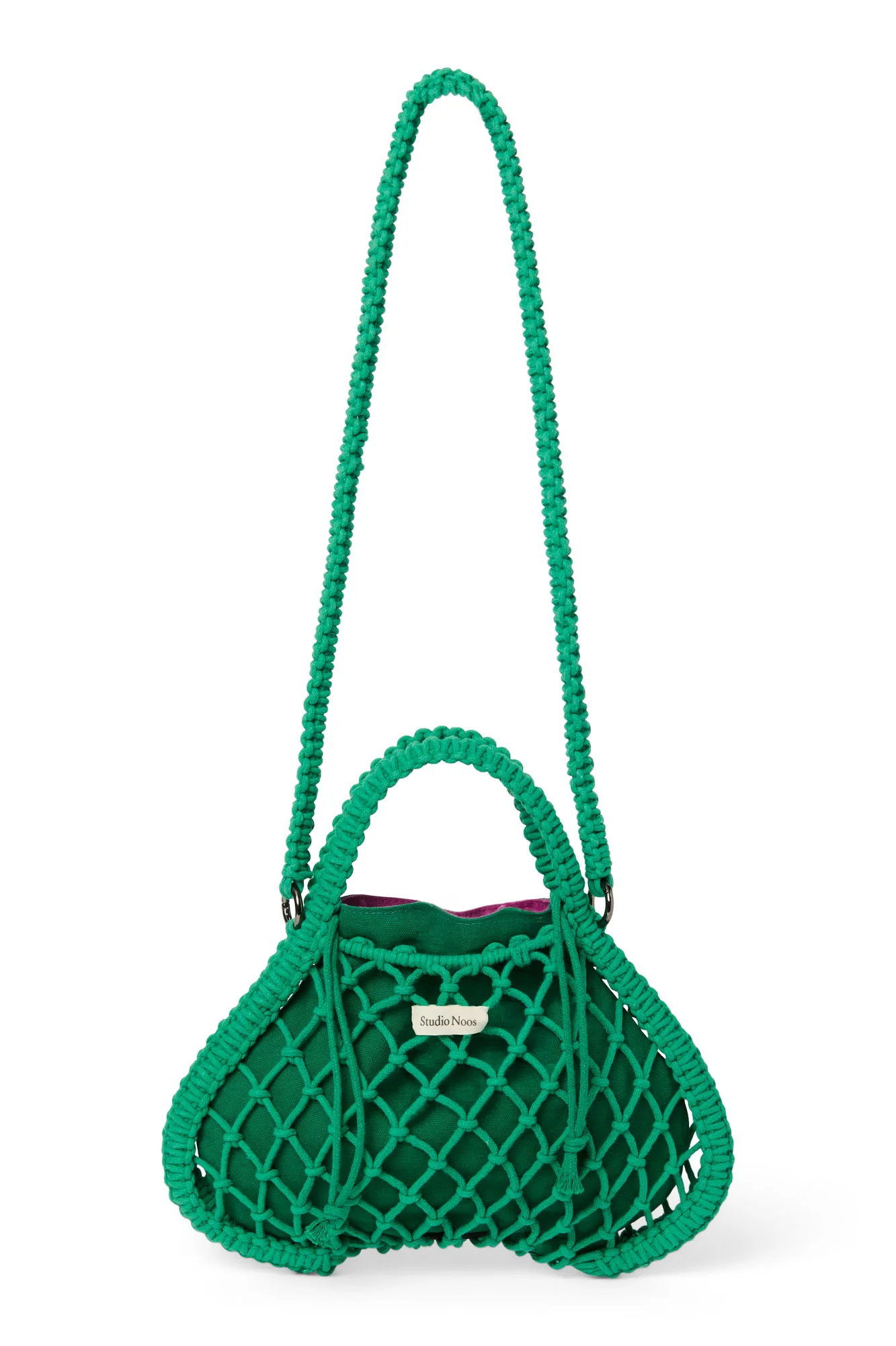 Purple-Green Reversible Insert | Green Macram&eacute; Mini Handbag with