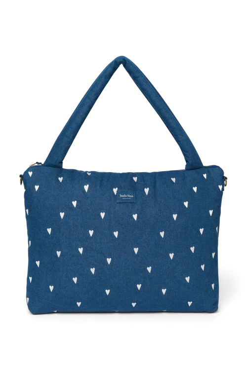 Denim Diaper Bag | Dark Blue White Hearts