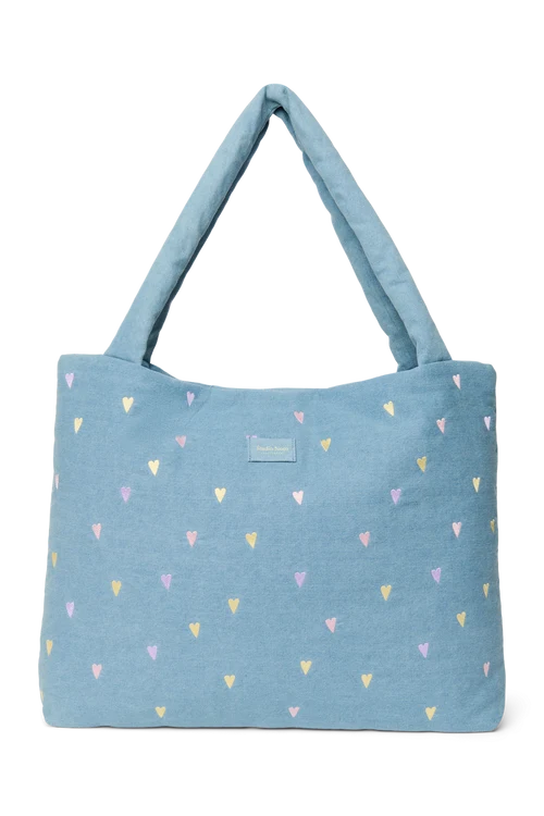 Denim Mom Bag | Light Blue Hearts