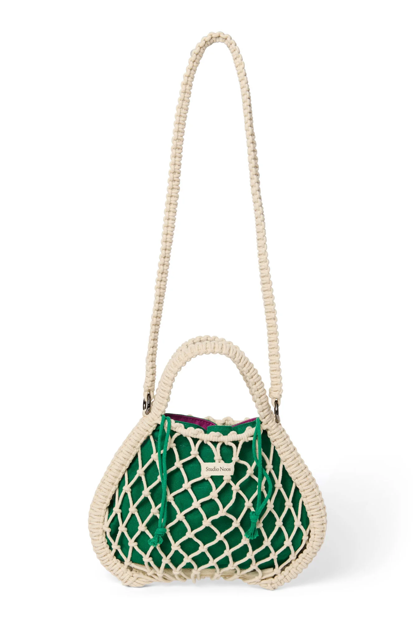 Purple-Green Reversible Insert | Natural Macram&eacute; Mini Handbag with