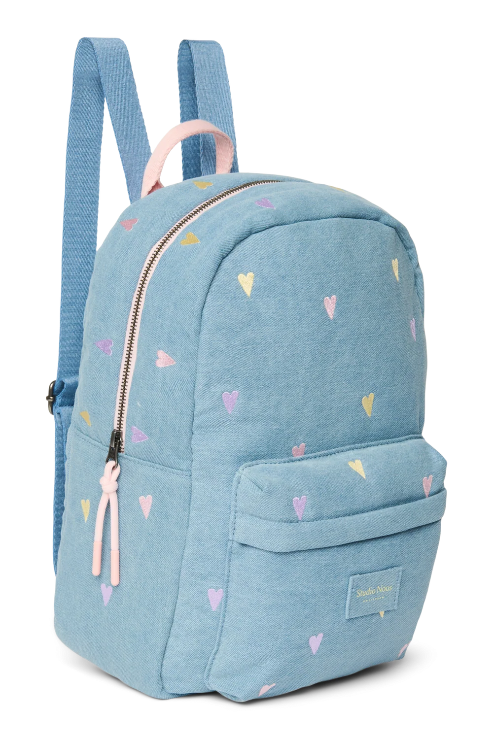 Denim Midi Backpack | Light Blue Hearts