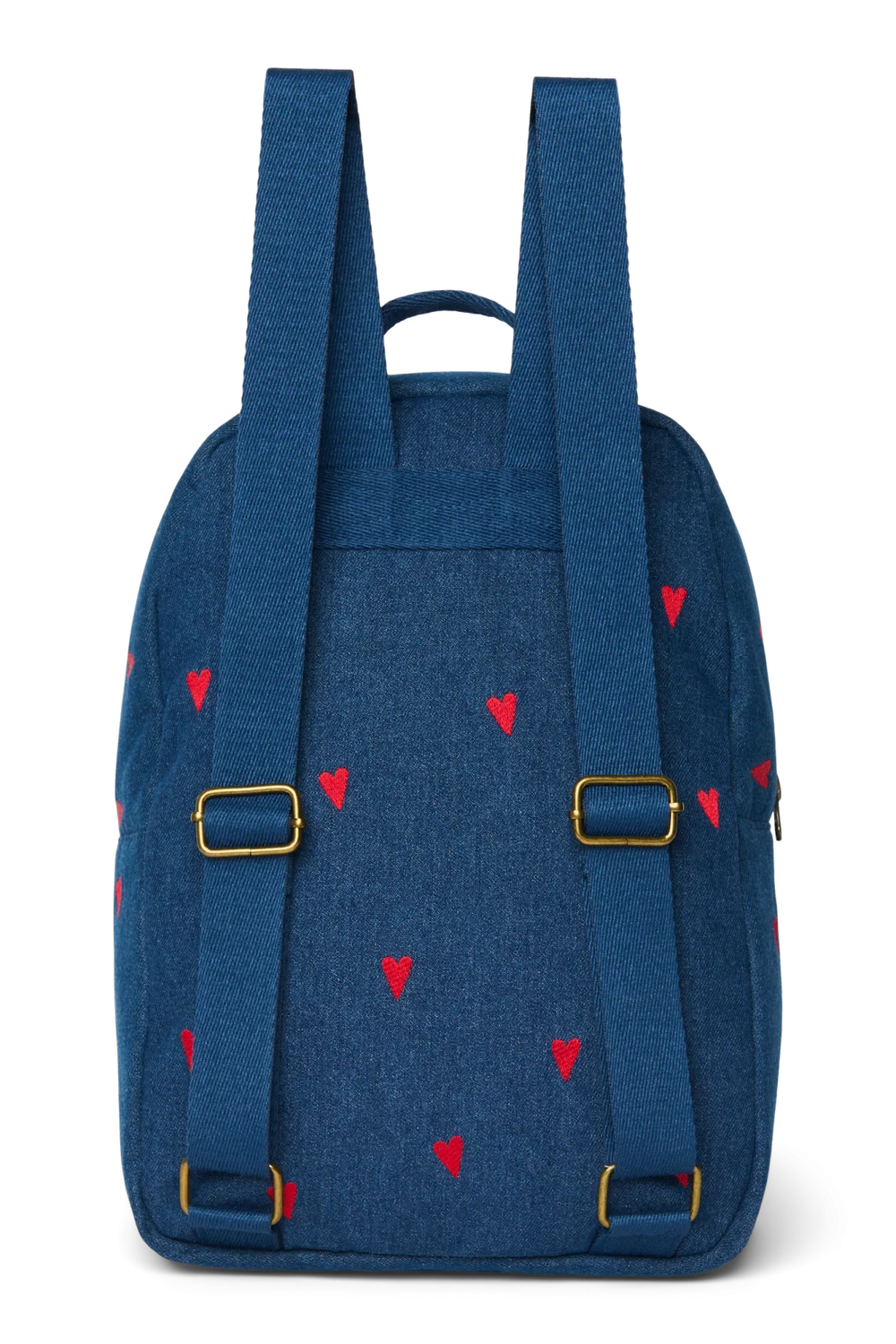 Denim Midi Backpack | Dark Blue Red Hearts