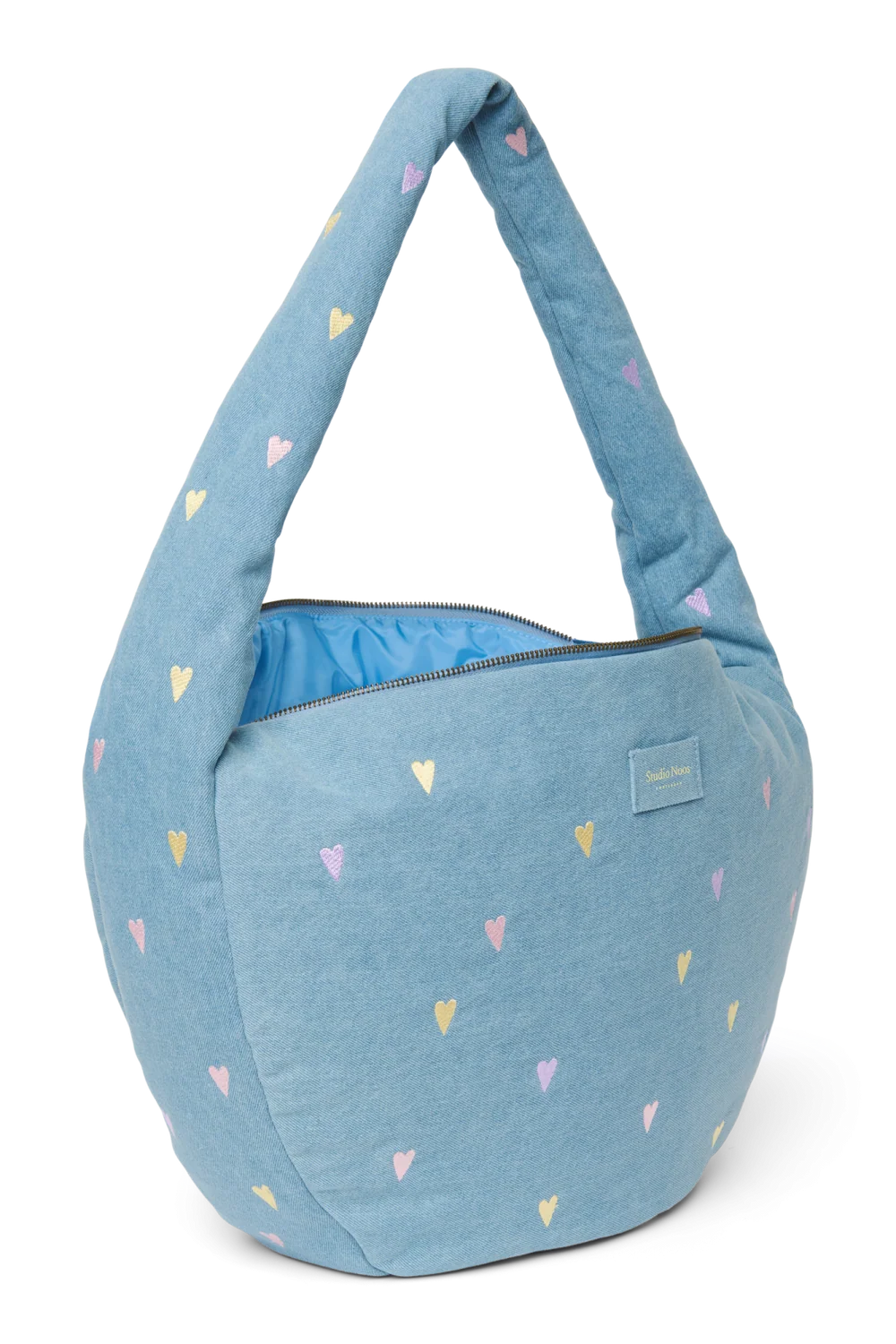Denim Cross Body Bag | Light Blue Hearts