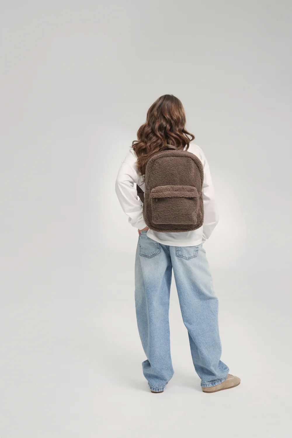 Teddy Midi Backpack Front Pocket | Brown