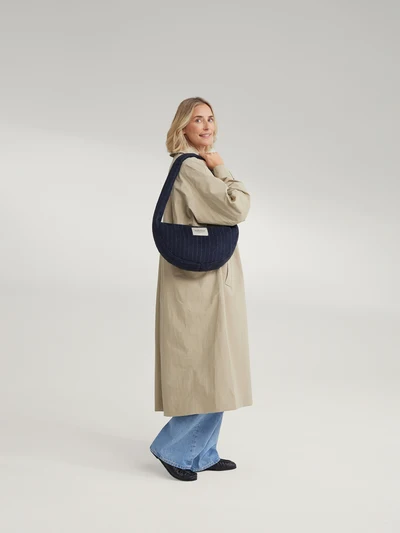 Flannel Chalkstripe Mini Cross Body Bag | Dark Blue