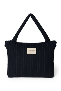 Flannel Chalkstripe Diaper Bag | Dark Blue