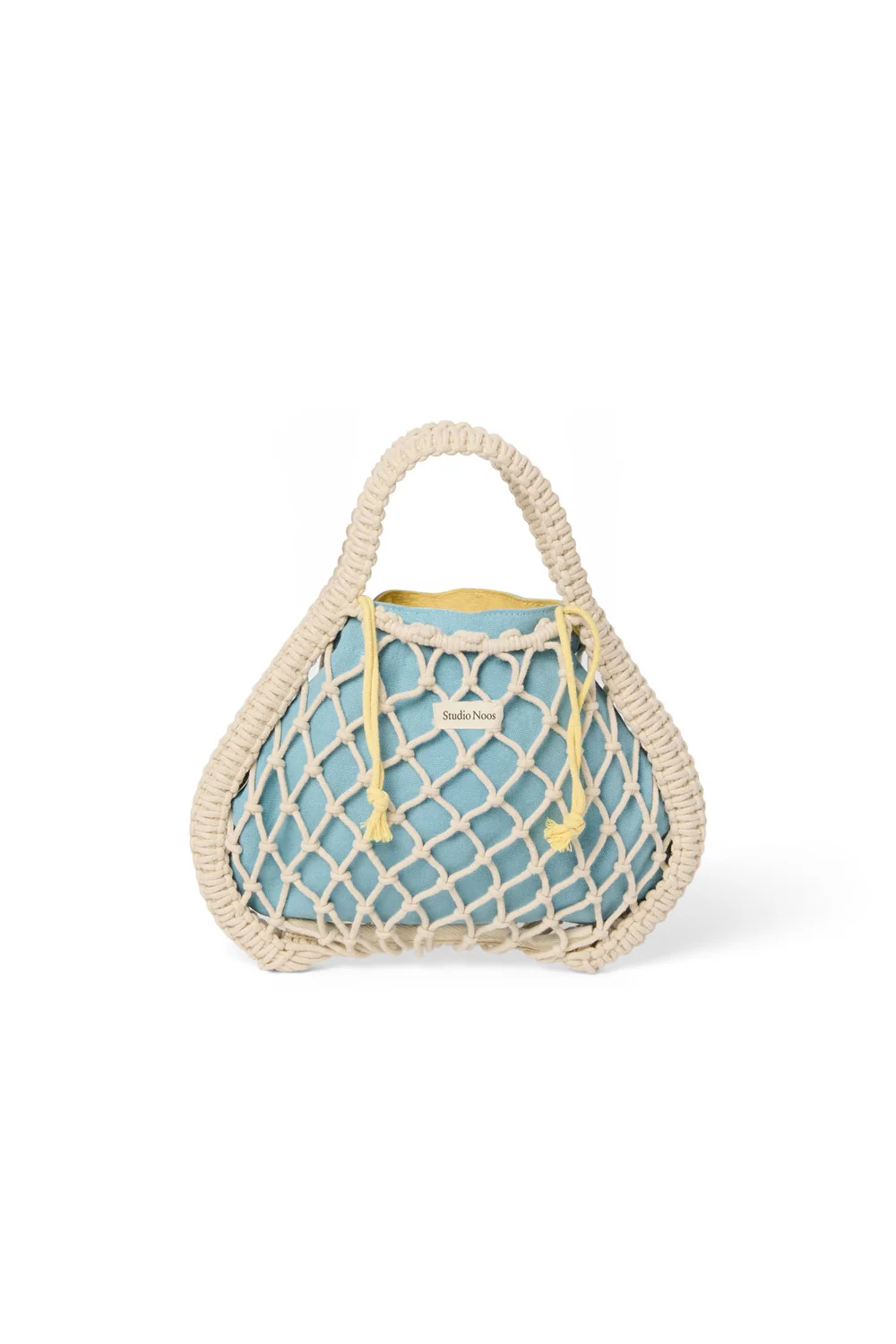 Blue-Yellow Reversible Insert | Natural Macram&eacute; Mini Handbag with
