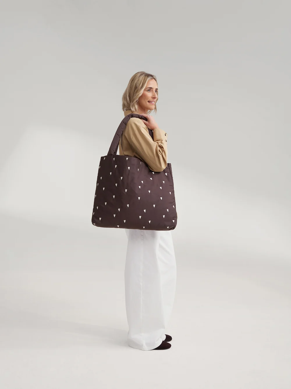 Puffy Mom Bag | Brown Hearts