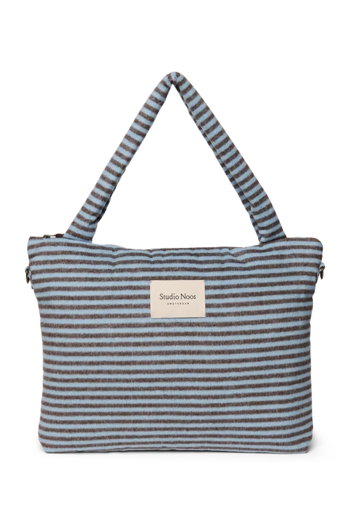 Stripy Wool Diaper Bag | Light Blue / Brown