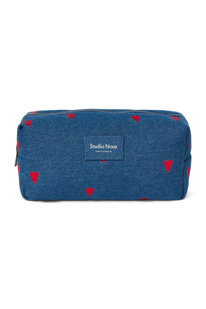 Denim Pouch | Dark Blue Red Hearts