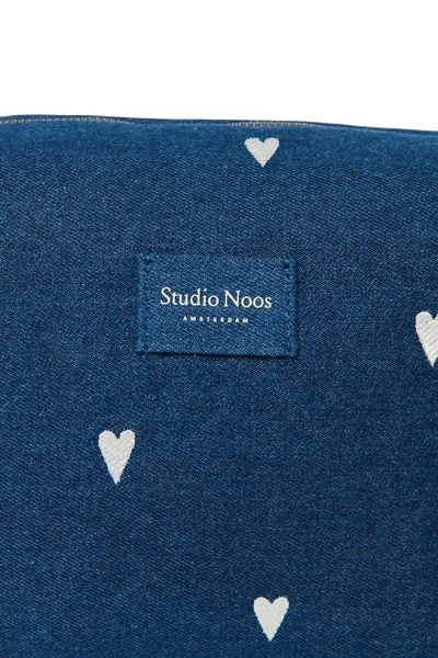 Denim Toiletry Bag | Dark Blue White Hearts