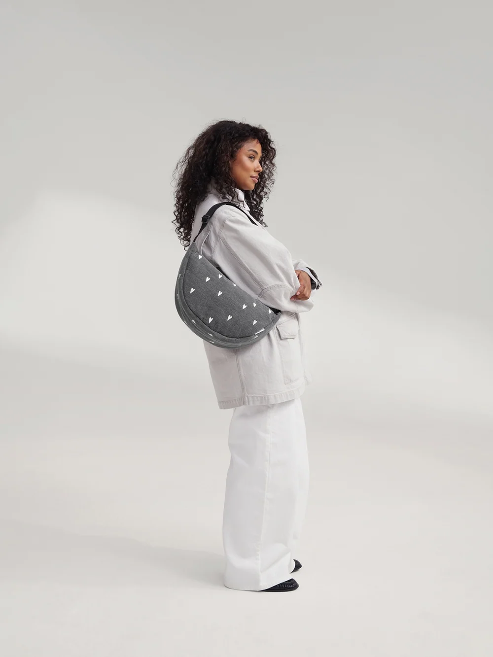 Denim Adult Fanny Pack | Grey Hearts