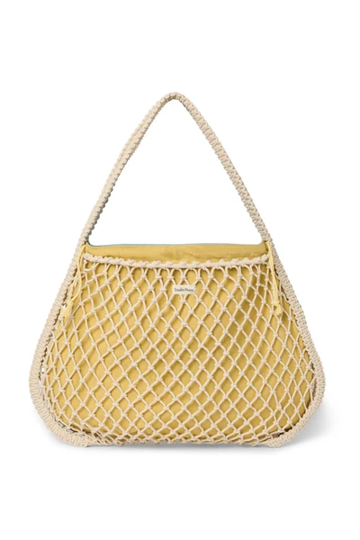 Blue-Yellow Reversible Insert | Natural Macramé Mom Bag with