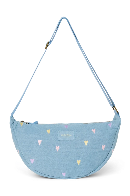 Denim Adult Fanny Pack | Light Blue Hearts
