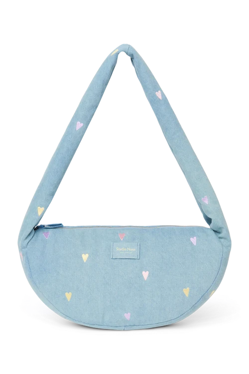 Denim Mini Cross Body Bag | Light Blue Hearts