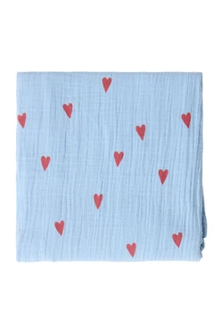 Swaddle Print Large | Light Blue Hearts