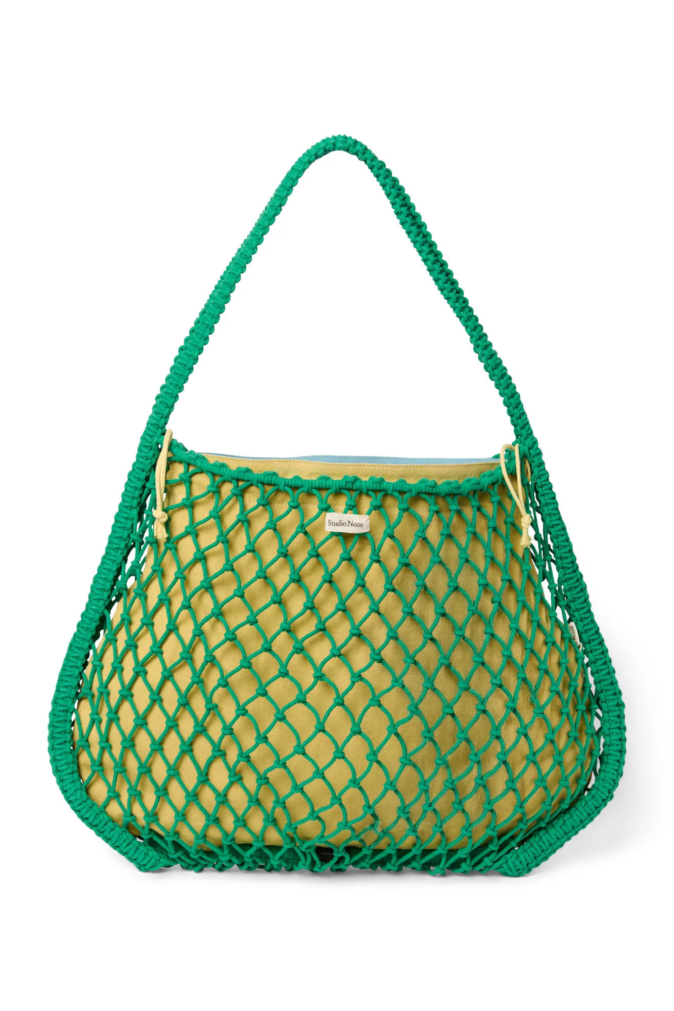 Blue-Yellow Reversible Insert | Green Macram&eacute; Mom Bag with