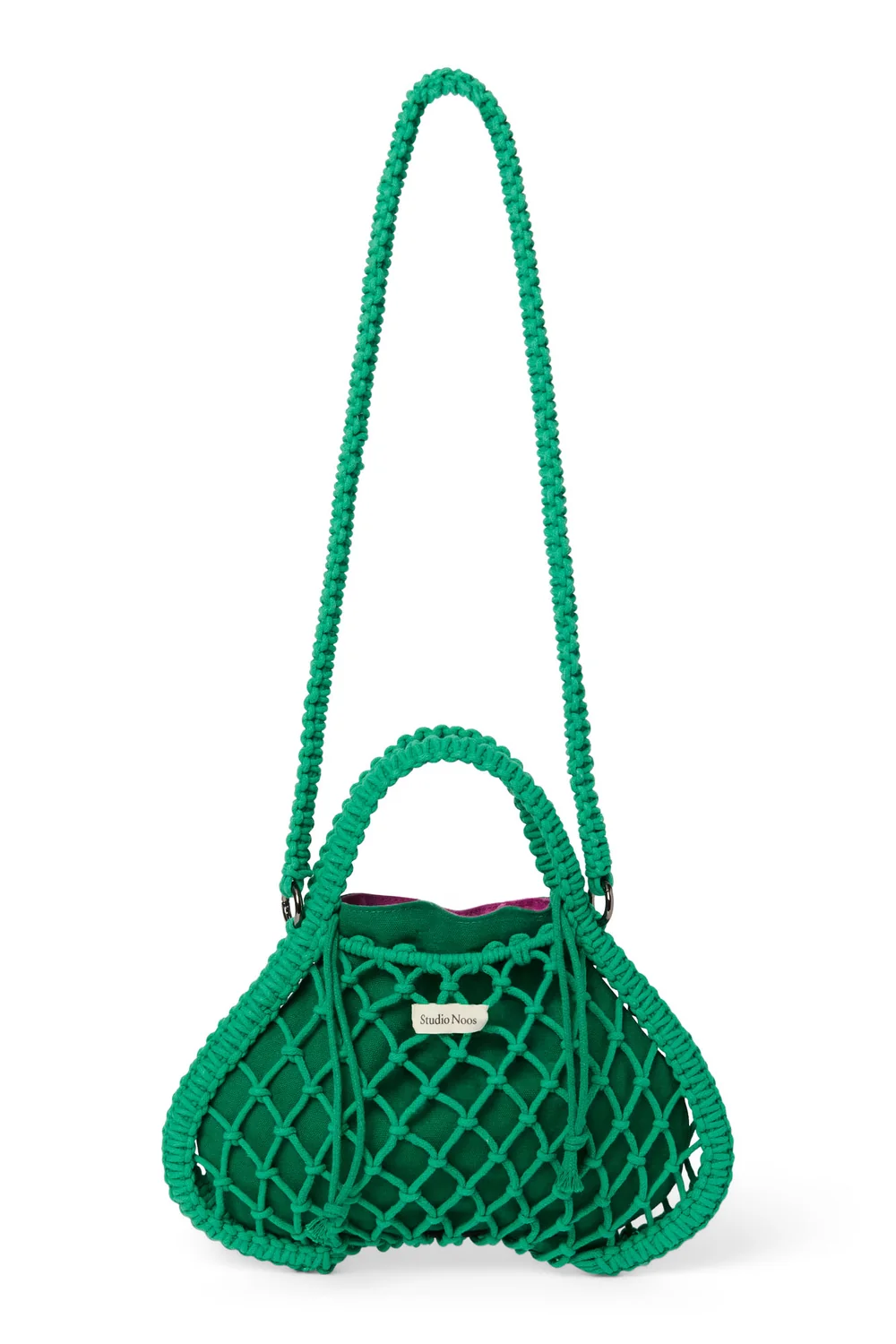 Purple-Green Reversible Insert | Green Macram&eacute; Mini Handbag with