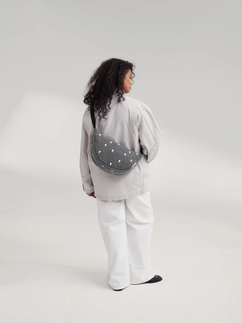 Denim Adult Fanny Pack | Grey Hearts