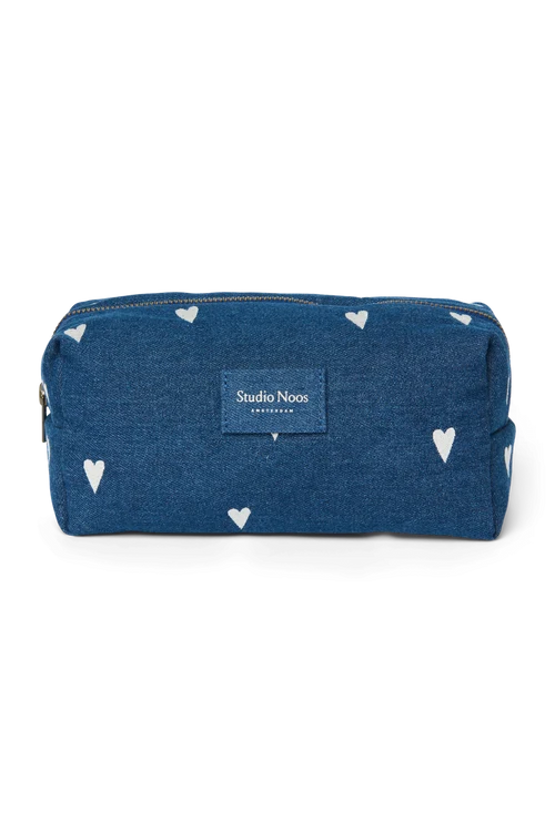 Denim Pouch | Dark Blue White Hearts