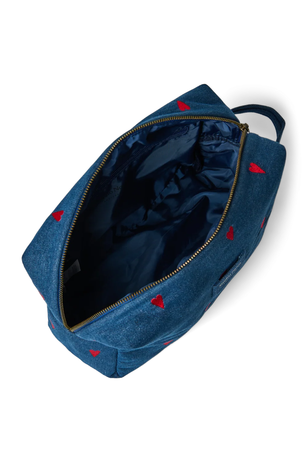 Denim Toiletry Bag | Dark Blue Red Hearts