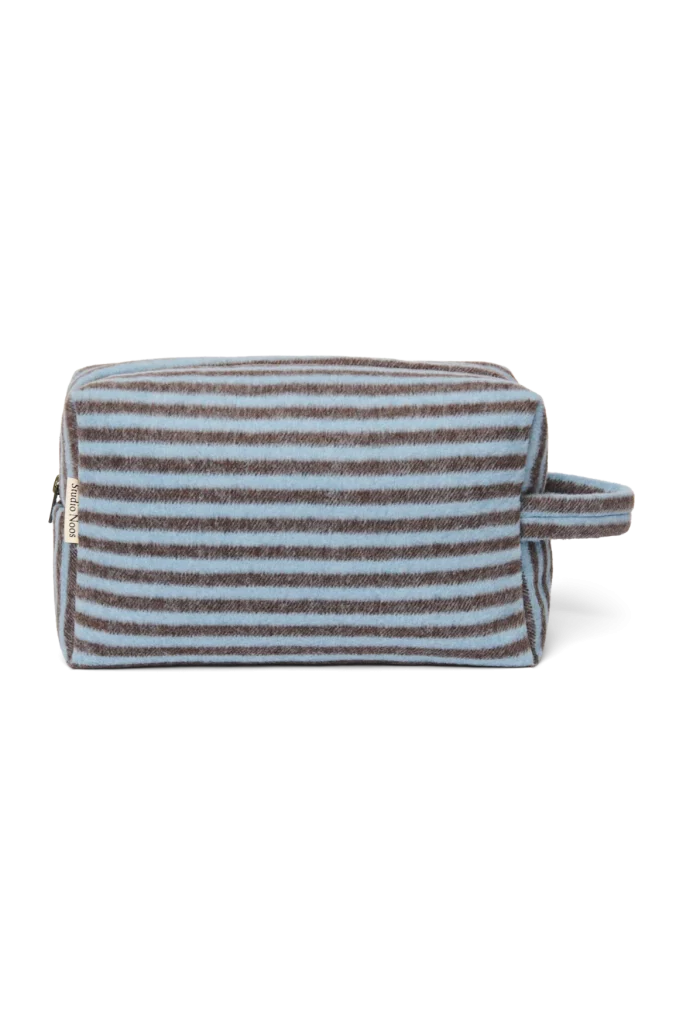Stripy Wool Toiletry Bag | Light Blue / Brown