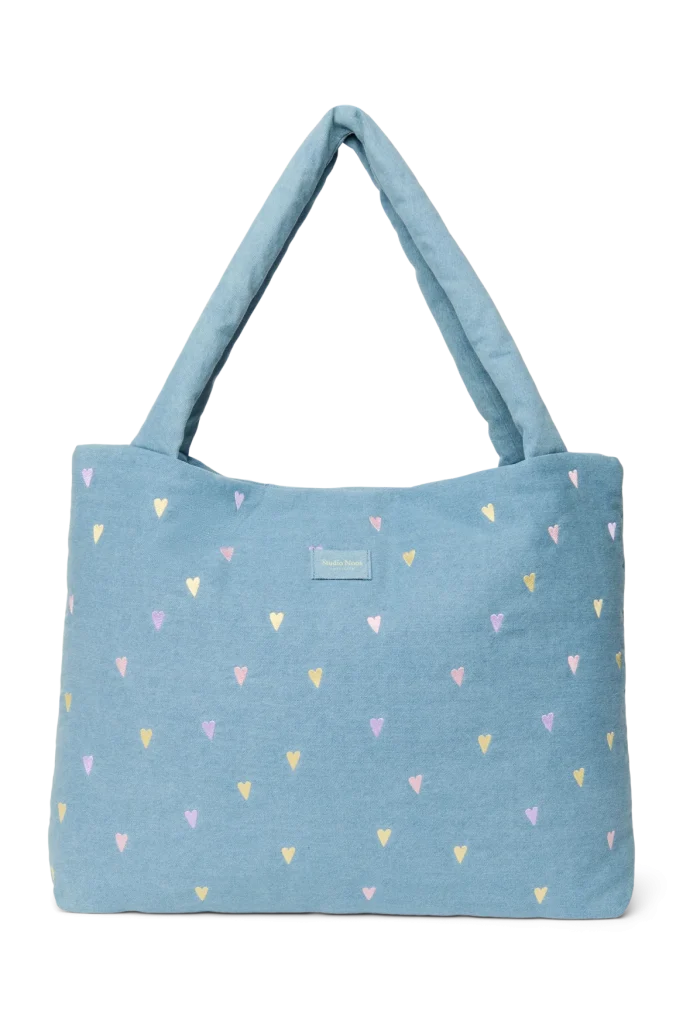 Denim Mom Bag | Light Blue Hearts