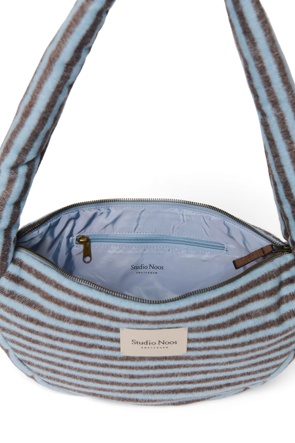 Stripy Wool Mini Cross Body Bag | Light Blue / Brown