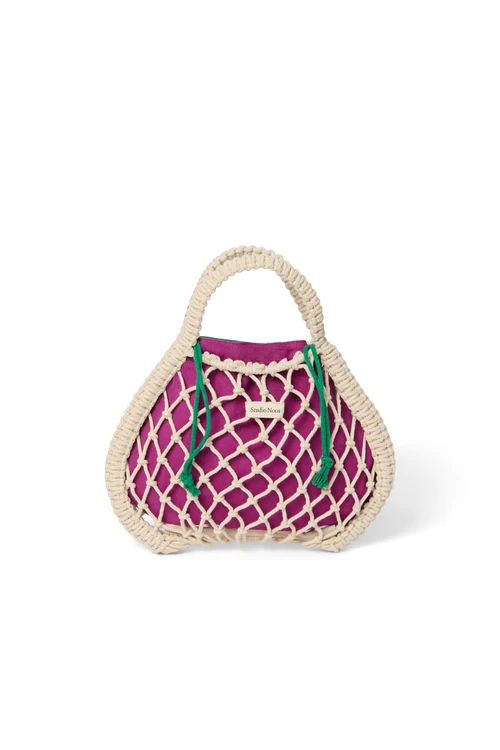 Purple-Green Reversible Insert | Natural Macram&eacute; Mini Handbag with