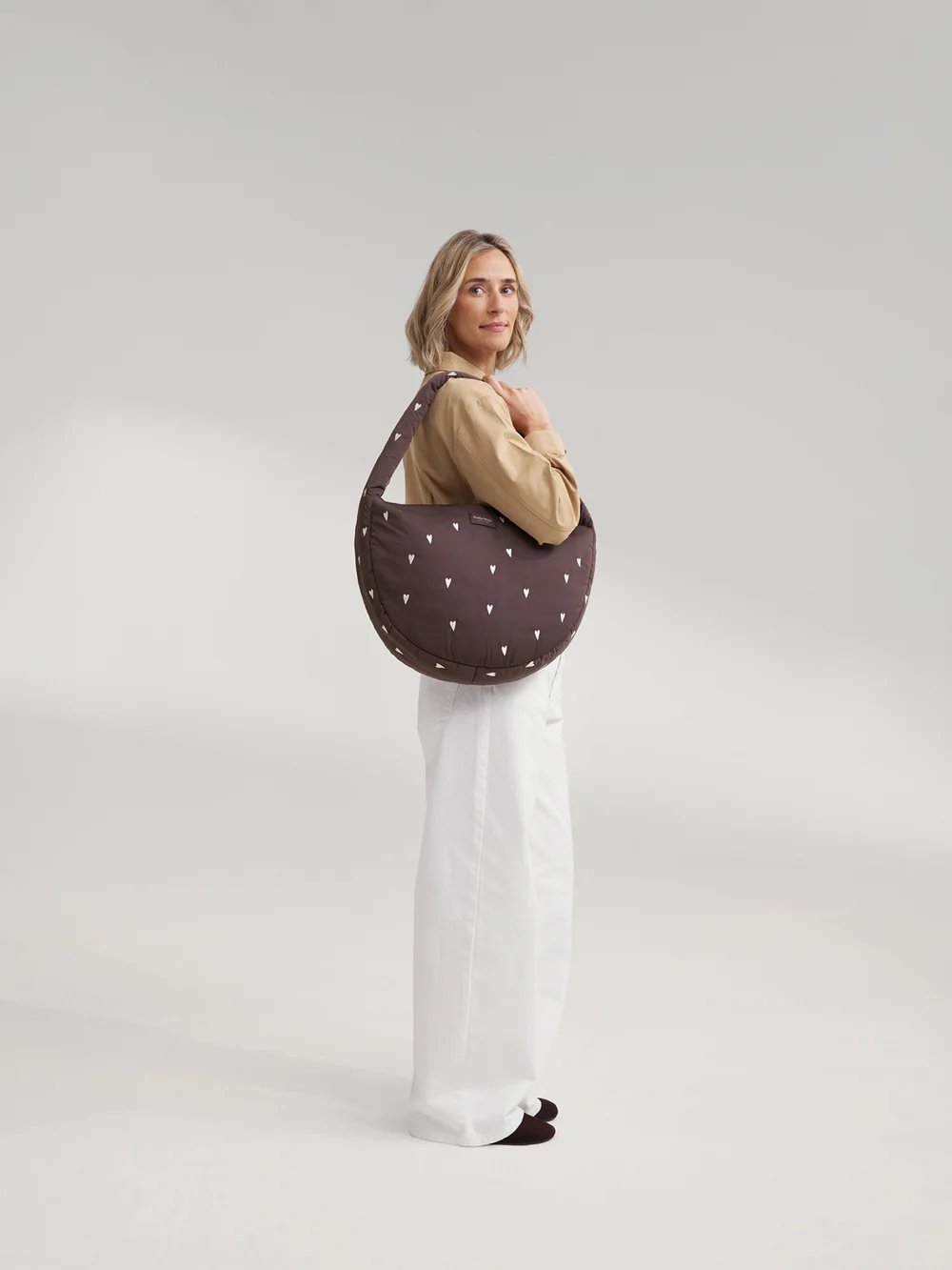 Puffy Cross Body Bag | Brown Hearts