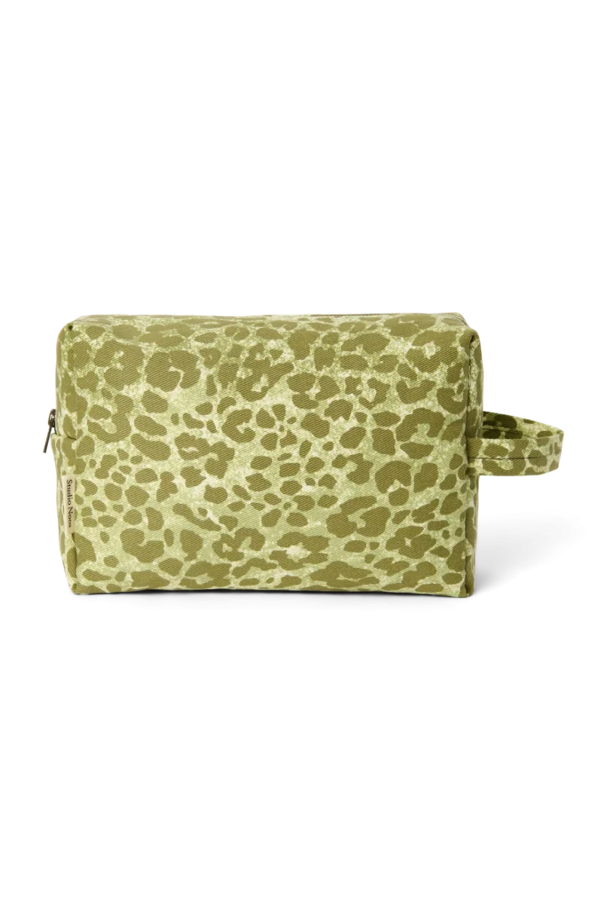 Cotton Toiletry Bag | Green Leopard