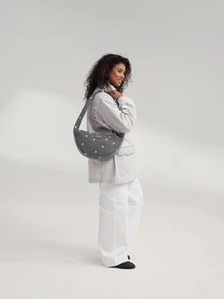 Denim Mini Cross Body Bag | Grey Hearts