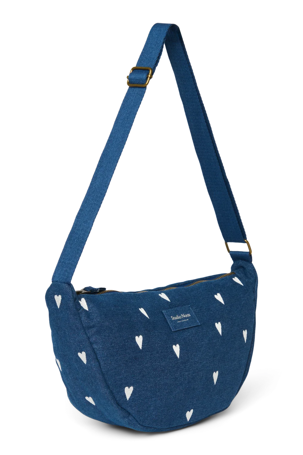 Denim Adult Fanny Pack | Dark Blue White Hearts